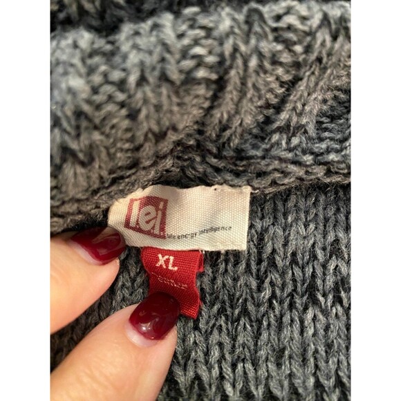 L.E.I. Gray Black Knit Dress Junior Size XL Cowl Neck Stretch Comfortable Chic - Picture 7 of 10